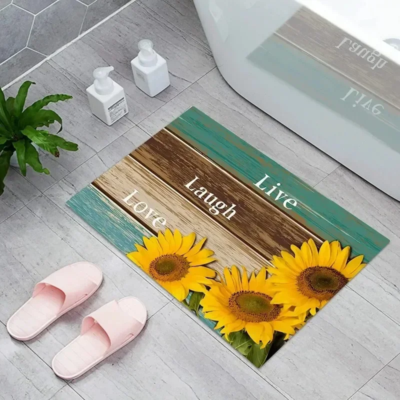 Sunflower Pattern Floor Mat for Bathroom Super Absorbent Shower Room Carpet Home Decorative Accessories Non-slip Diatom Mud Rug