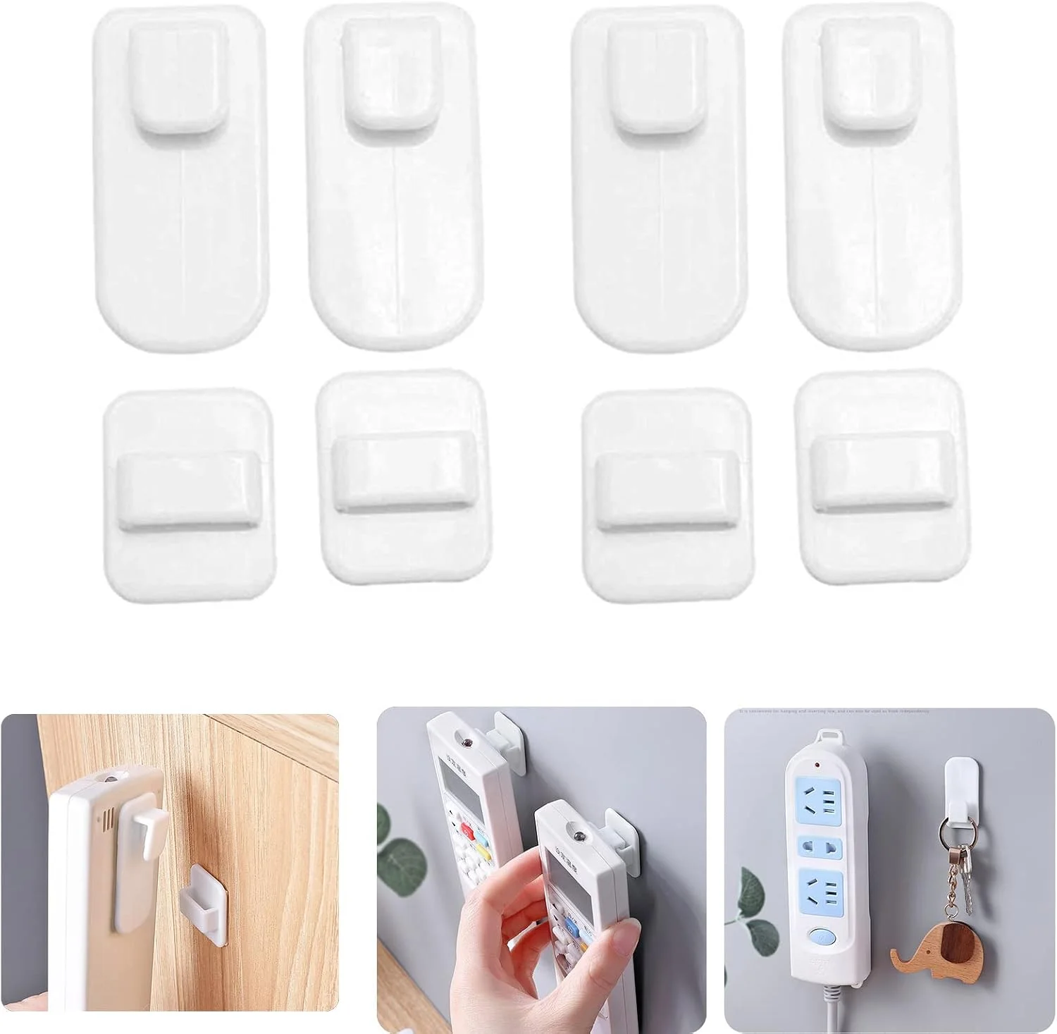 Plastic Hooks 2 pairs(4pcs) Sticky Hook Set TV Air Conditioner Remote Control Key Practical Wall Storage Holder Strong Hanger