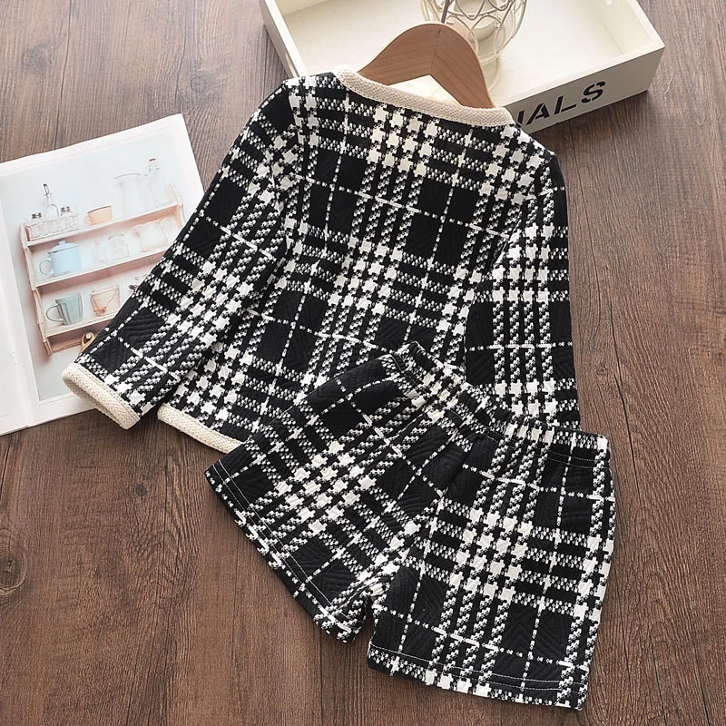 2023 New Girls Clothing Set New Brand Girl Clothes Long Sleeve Plaid Kids Suit Top+Pant 2pcs Elegant Children Clothing Outfit