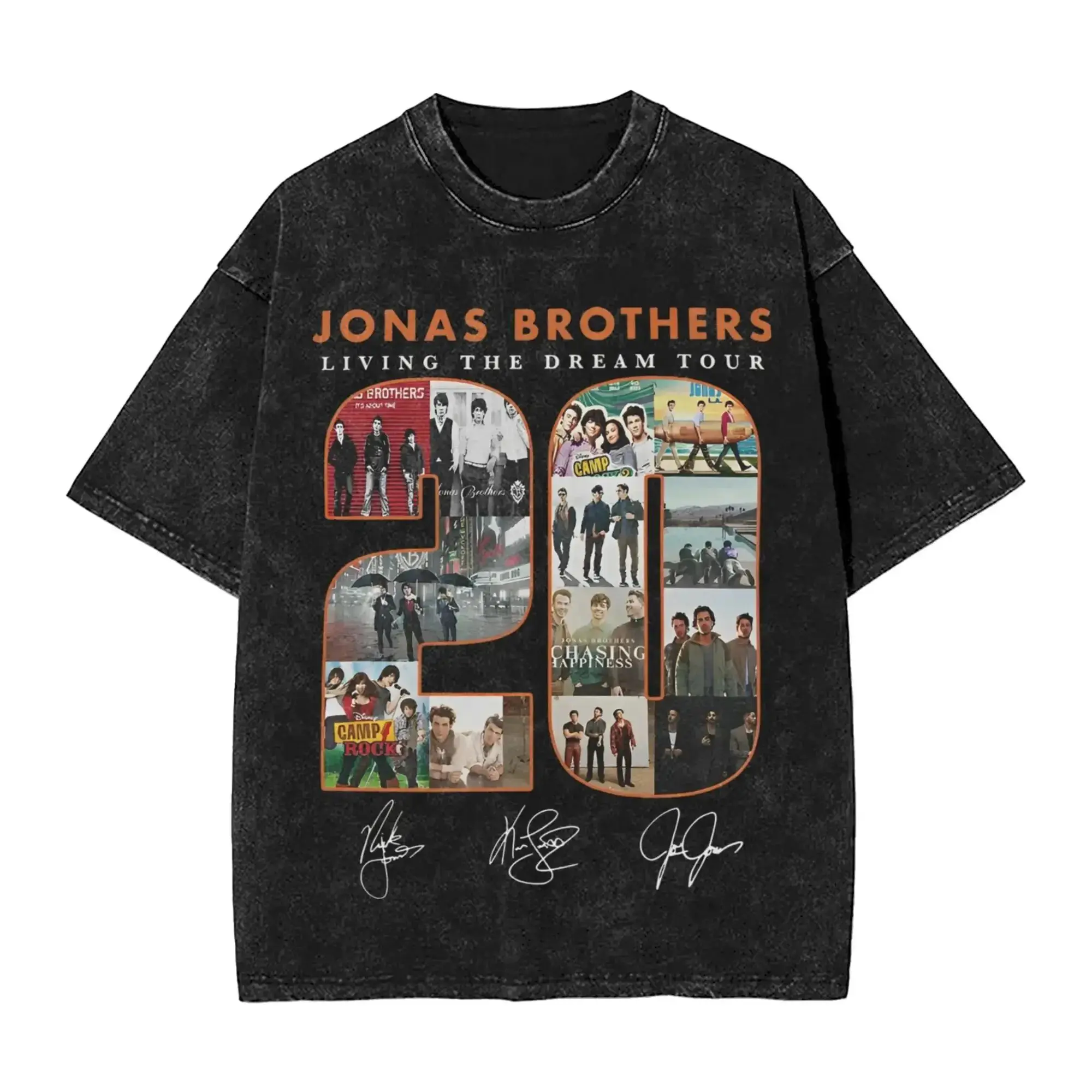 Vintage Washed Fashion Y2k Clothing Joe J. Onas Brothers 20th Anniversary Jonas T-shirt Summer Casual Loose Streetwear Unisex