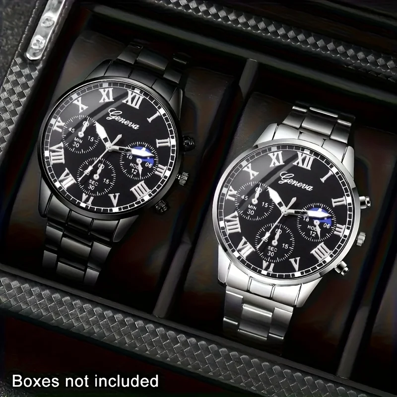 1PC/2pcs Men's New Fashionable Round Quartz Watch Strap with Electronic Movement, Ideal Gift for Dad, Boyfriend, or Friend
