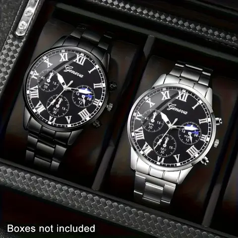 1PC/2pcs Men's New Fashionable Round Quartz Watch Strap with Electronic Movement, Ideal Gift for Dad, Boyfriend, or Friend