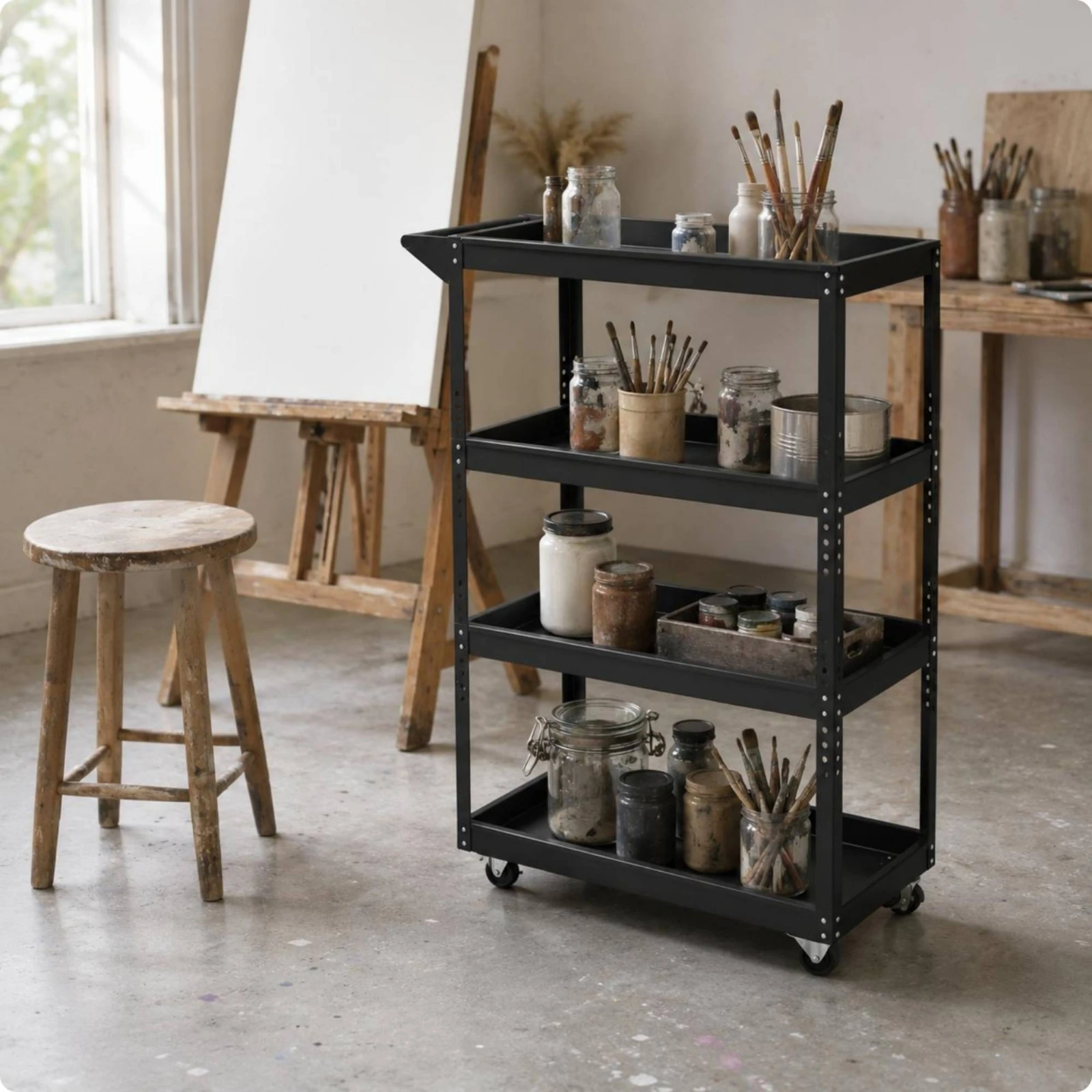 Art Supply Cart Perforated Side Metal Rolling Cart Household Storage Raised Tray Edges Uncovered Tiers view 5