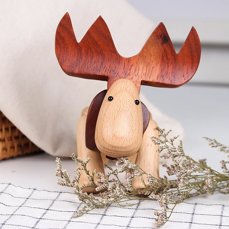 Beech Deer Room Decor Craft Wooden  Hand Crafts Ornament For Birthday Or Kids Novelty Cute Gift Home Decoration Desktop Figurine