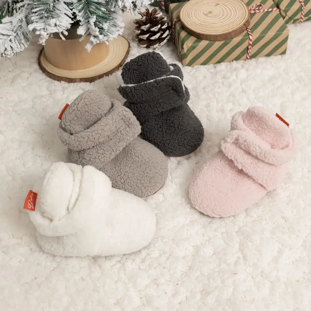 Meckior Newborn Baby Socks Shoes Winter Baby Unisex Booties Toddler Soft Sole Non Slip Girl Boy Shoes First Walkers 0-18 Months