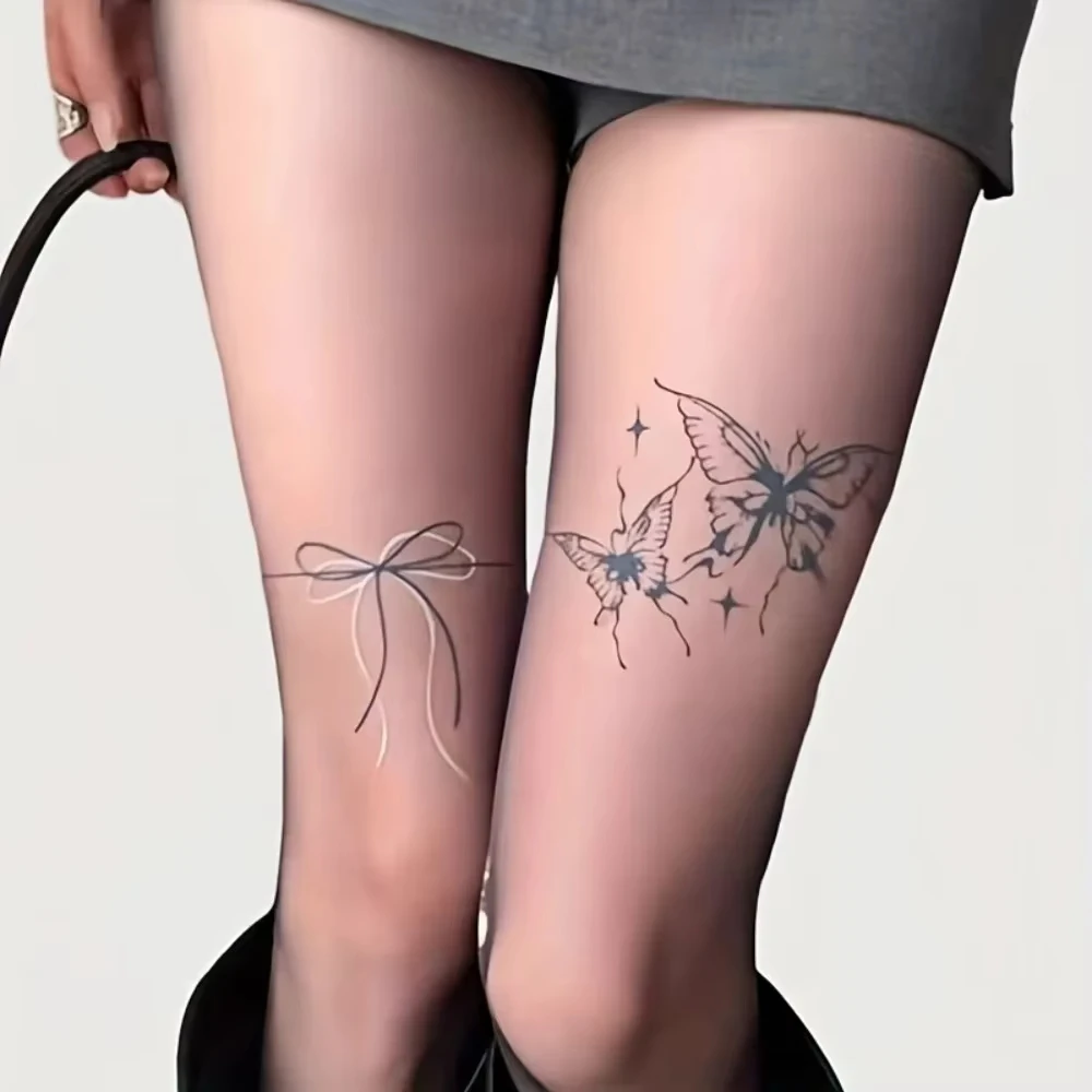Meias Ultra-Finas de Renda Preta Sexy para Mulheres, Meias com Estampa de Tatuagem Retro, Modelo Fino de Primavera, Meias de Seda Preta