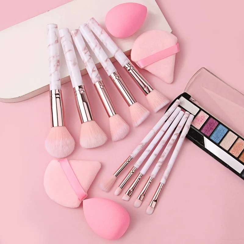 10 Pcs Marble Makeup Brushes Premium Synthetic Kabuki Foundation Blending Face Powder Blush Concealers Eye Shadows Brushes