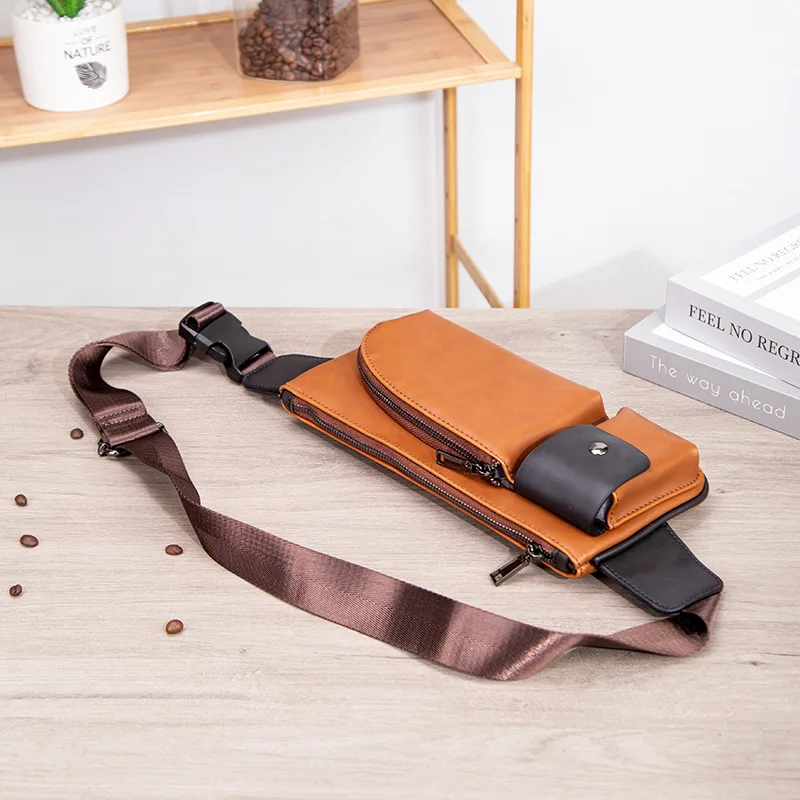 2025 New Shoulder Bag Men's Retro Chest Bag Solid Color Casual Korean Version Trendy Crossbody Sports Waist Bag 8 Inches
