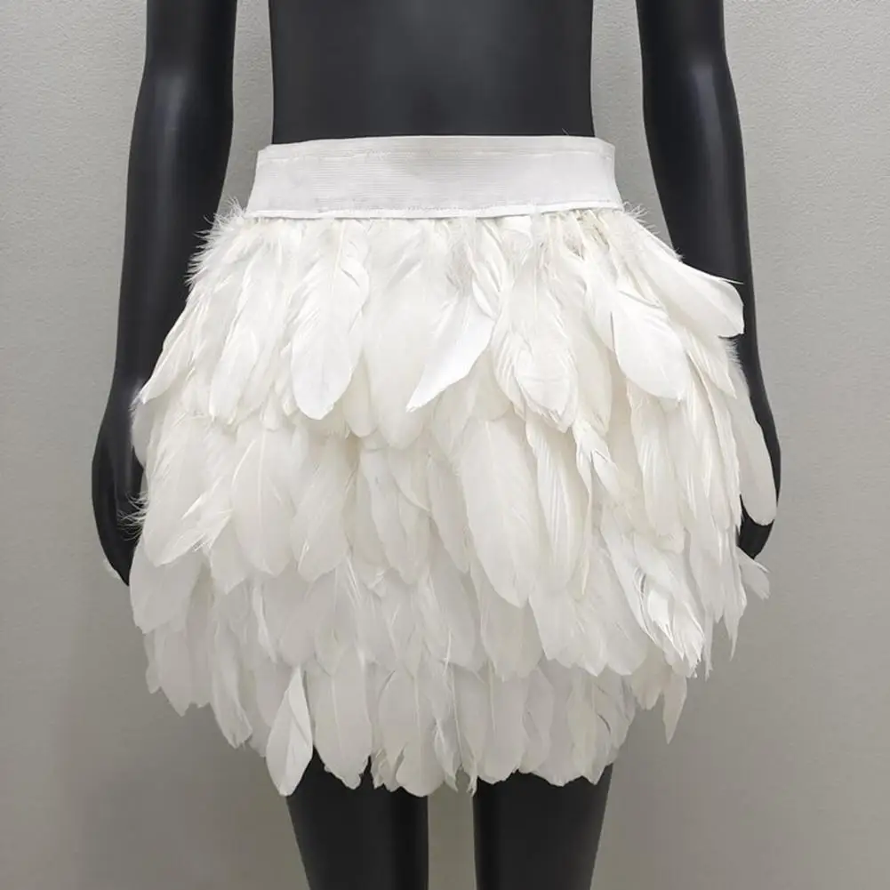 Festival Faux Feather Skirt Punk Gothic Style Hand-Stitched Design Mini Short Skirt Stage Performance Punk Gothic Skirt