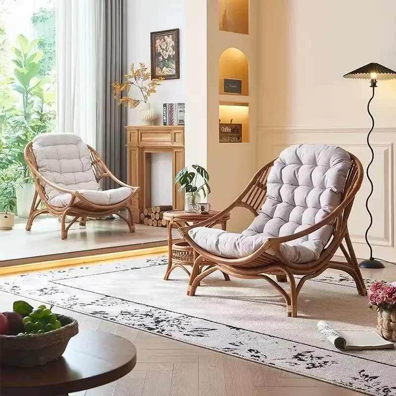 JINS Vintage Rattan Chair Indonesian Natural Rattan Lounge Chair Home Use for Small Balconies Lounge Chair for Small