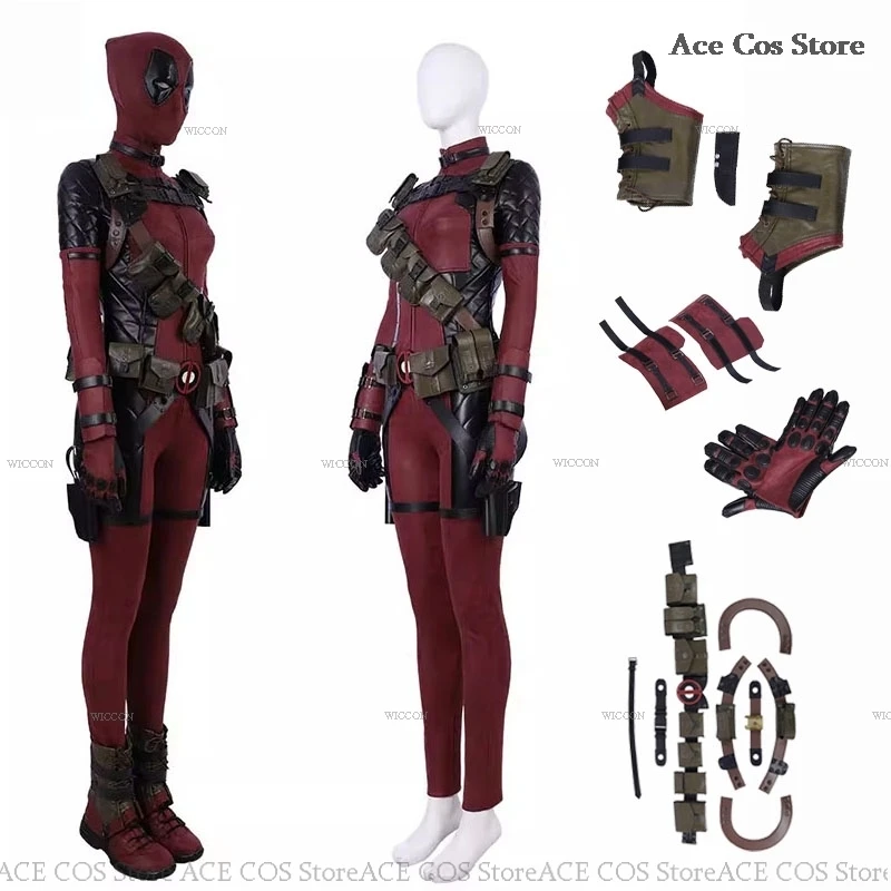 Lady Dead Cosplay Jumpsuit Wade SuperHero Gender Swap Pool Halloween Party Deaddpool Mask Cosplay Costume Prop Mask Movie Female