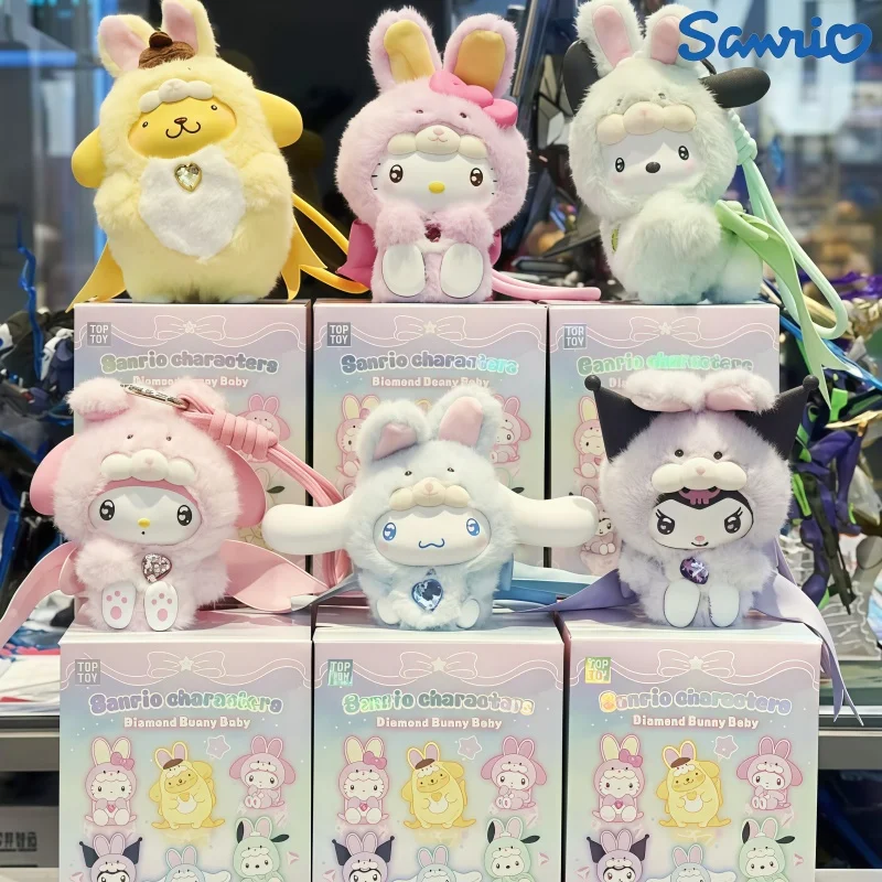 

Sanrio Genuine Diamond Rabbit Plush Blind Box Kuromi Hello Kitty My Melody Cinnamoroll Cute Desktop Decoration Birthday Gifts