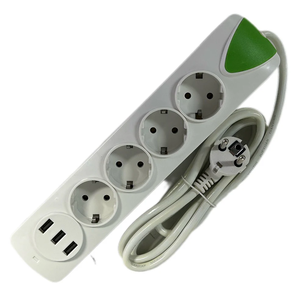 1pcs Multi-function European 2/3/4/5 Jack German Ukraine Russia Power Strip 1.5M EU Extension Outlet 10A 16A Switch Socket 250V