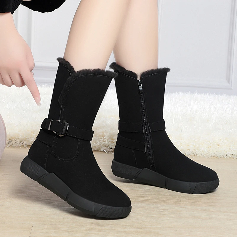 AIYUQI Schnee Stiefel Frauen Winter Schuhe 2024 Neue Echtes Leder Flache frauen Kurze Stiefel Große Größe Warme Nicht-slip frauen Stiefel