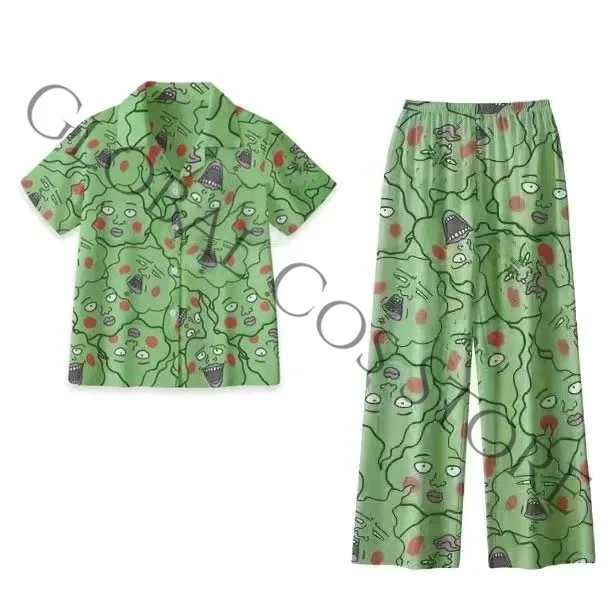 Mob Psycho 100 Ekubo Mobu Saiko Hyaku Cosplay Costume Light Green All-Over Ghost Face Print Nightgown Pajamas Short/long Pant - view 3