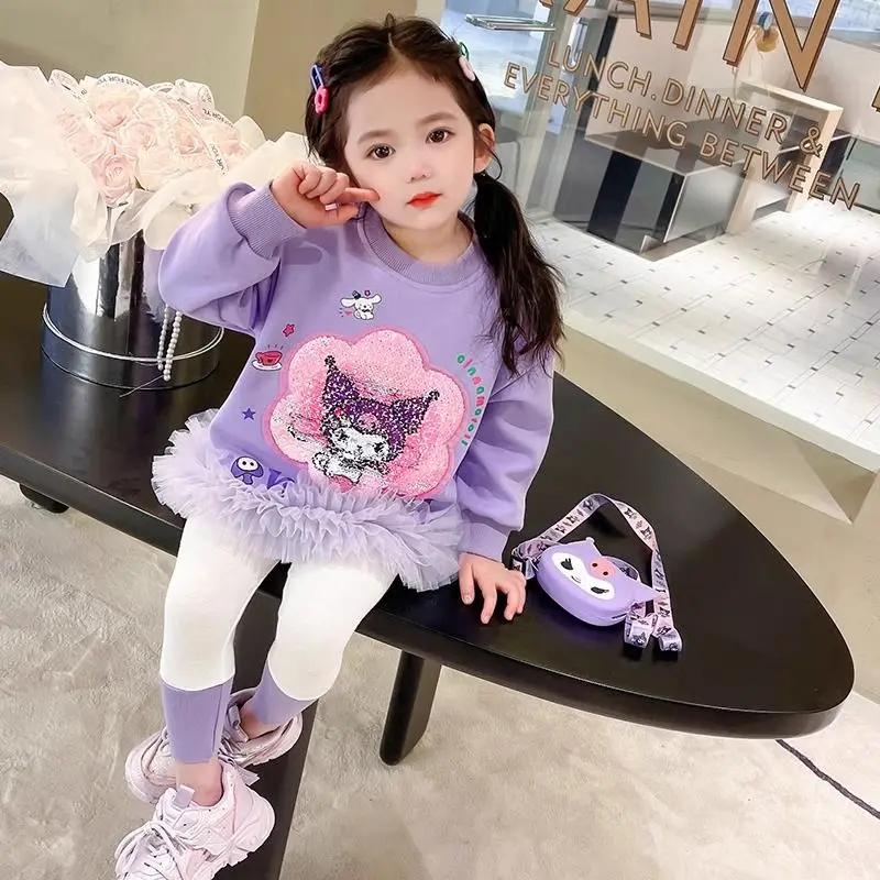 

Kuromi Anime Kawaii Sanrio Princess Sweatshirt Dress Hoodie 2025 Cute Cartoon Children Casual Shirt Clothes Gifts for Girls