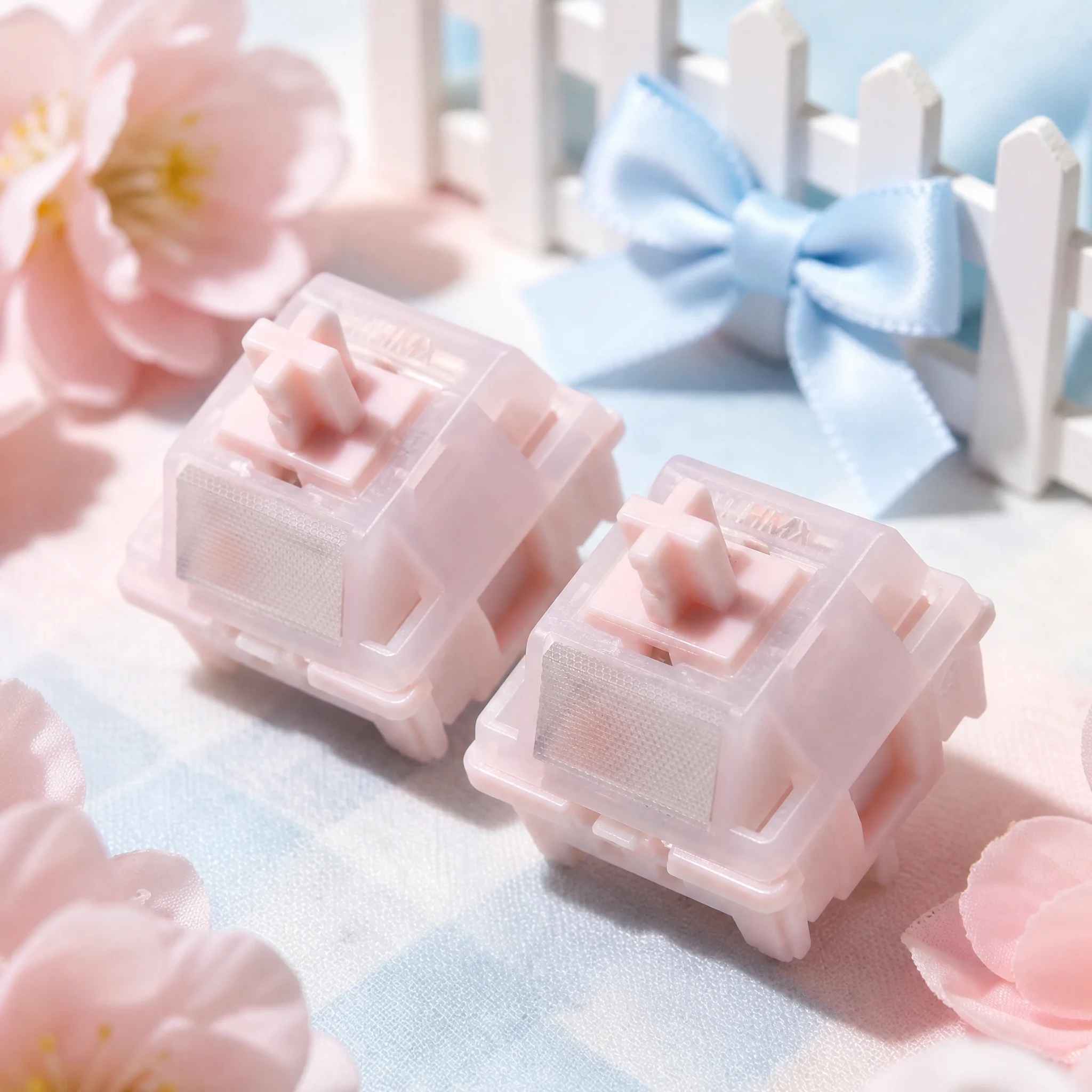 HMX Peach Pink Keyboard Switch Silent Linear 42g Factory Lubed 5-Pin Hot-Swap POM TPE Stem MX Compatible