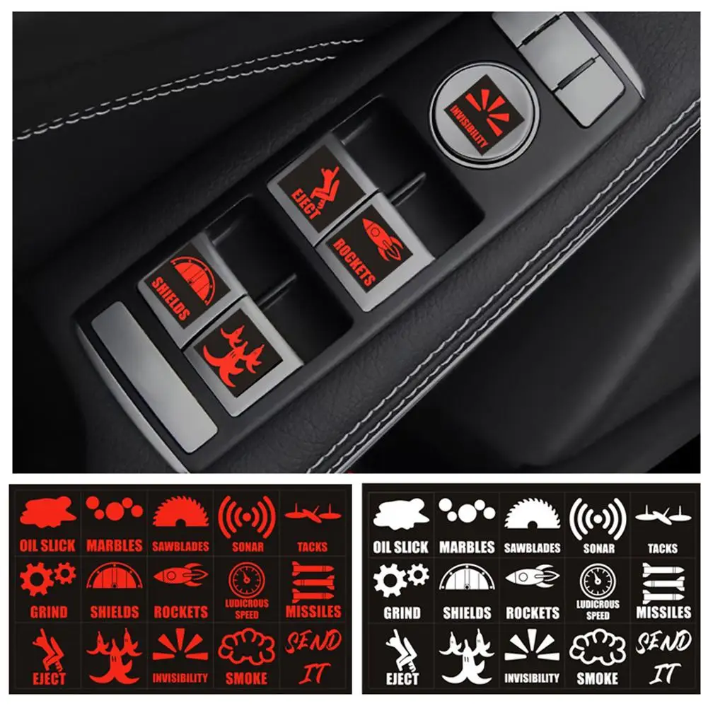 1pc Novelty Car Button Switch Decorative Sticker Instrument Button Idle Console Rocker Interior Label Switch Sticker K5t8