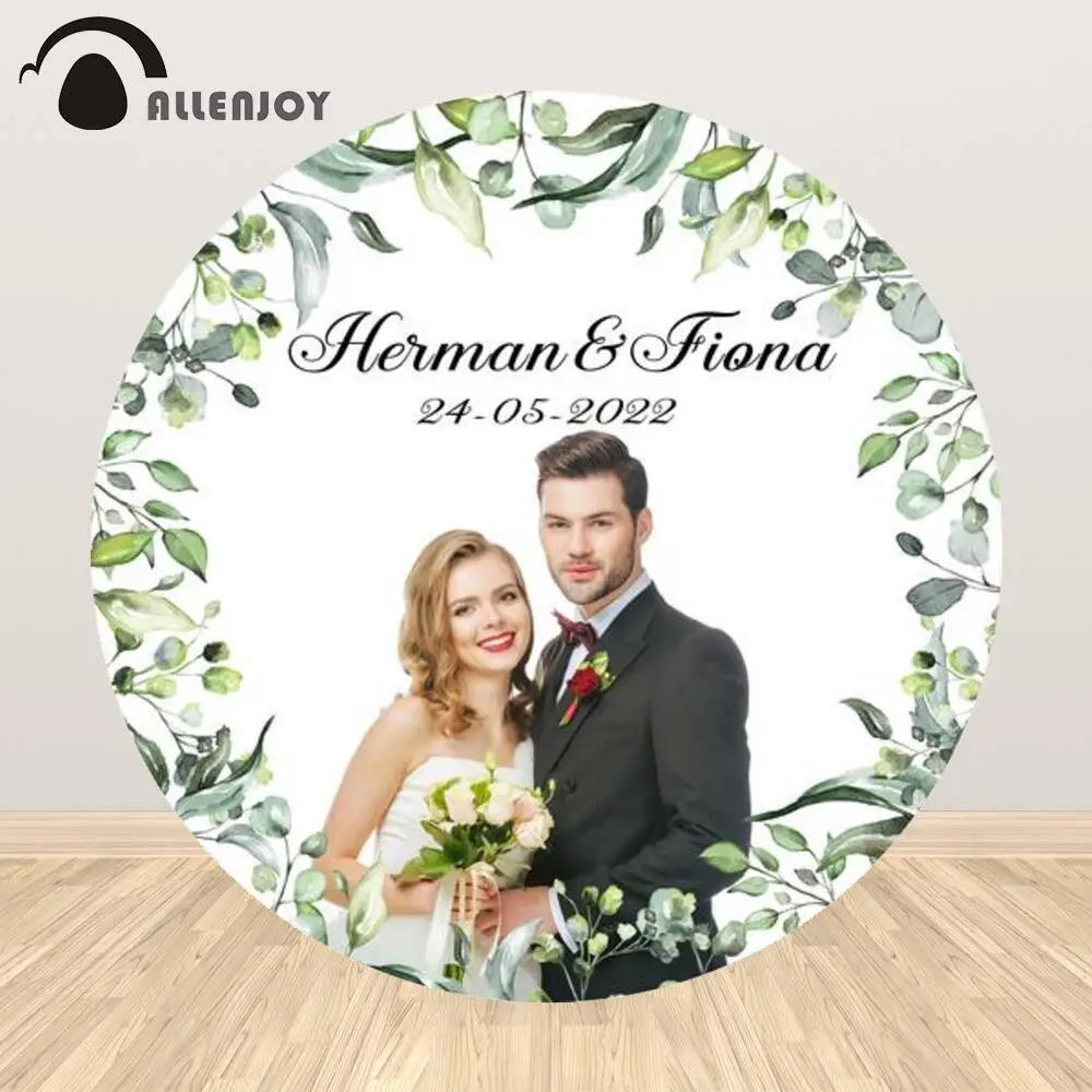 Allenjoy Wedding Spring Leaves Round Background Romantic Engagement Party Bridal Shower Custom Circle Photophone Backdrop