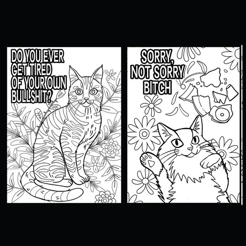 Gatos Assuantes Ilustração, Livro de Colorir de Funny Kitty Memes para Adulto, Relaxamento Brochura, 2024