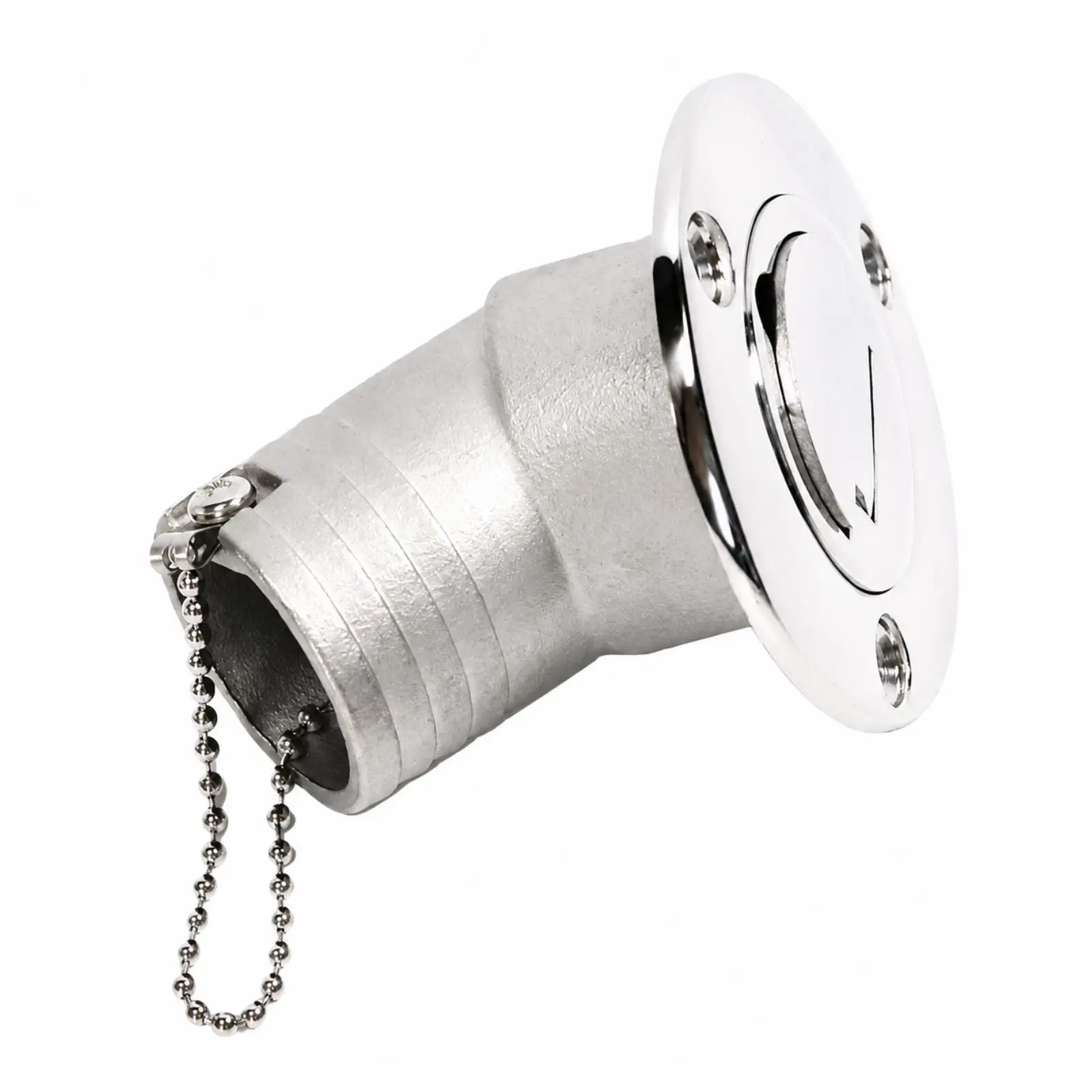 45-Degree Angled Deck Fill Cap Rustproof Stainless Steel Deck Fill Cap with Retaining Chain for Boats, Yachts