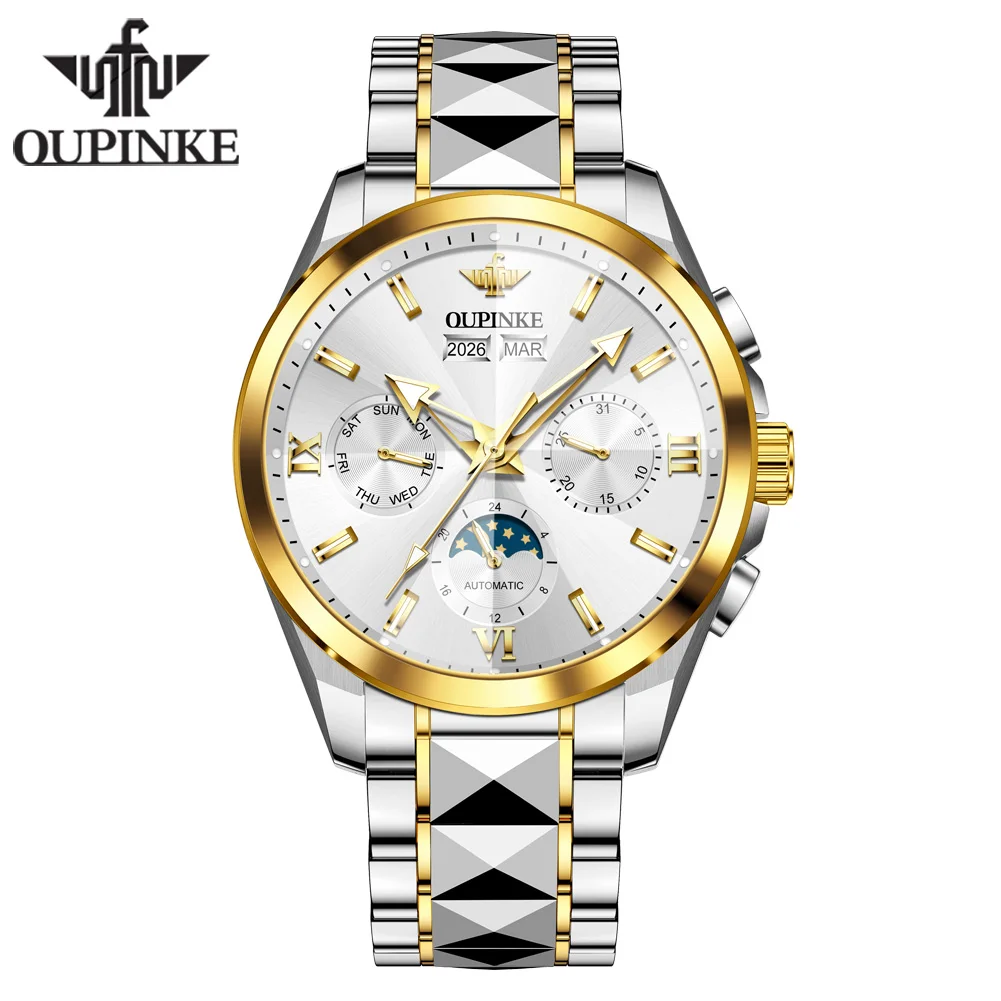 OUPINKE 3325 Men's Automatic Mechanical Watch Original High-end Wristwatch Moon phase Waterproof Watch