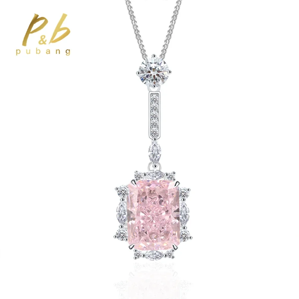 

PuBang Fine Jewelry 925 Sterling Silver 10*14MM Pink Created Moissanite Pendant Necklace for Women Engagement Gift Free Shipping