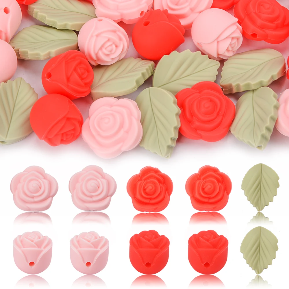 LOFCA 30Pcs Rose Silicone Beads Flower Focal Bead BPA Free Baby Teething Bead DIY Accessories For Pacifier Chain Jewelry Making