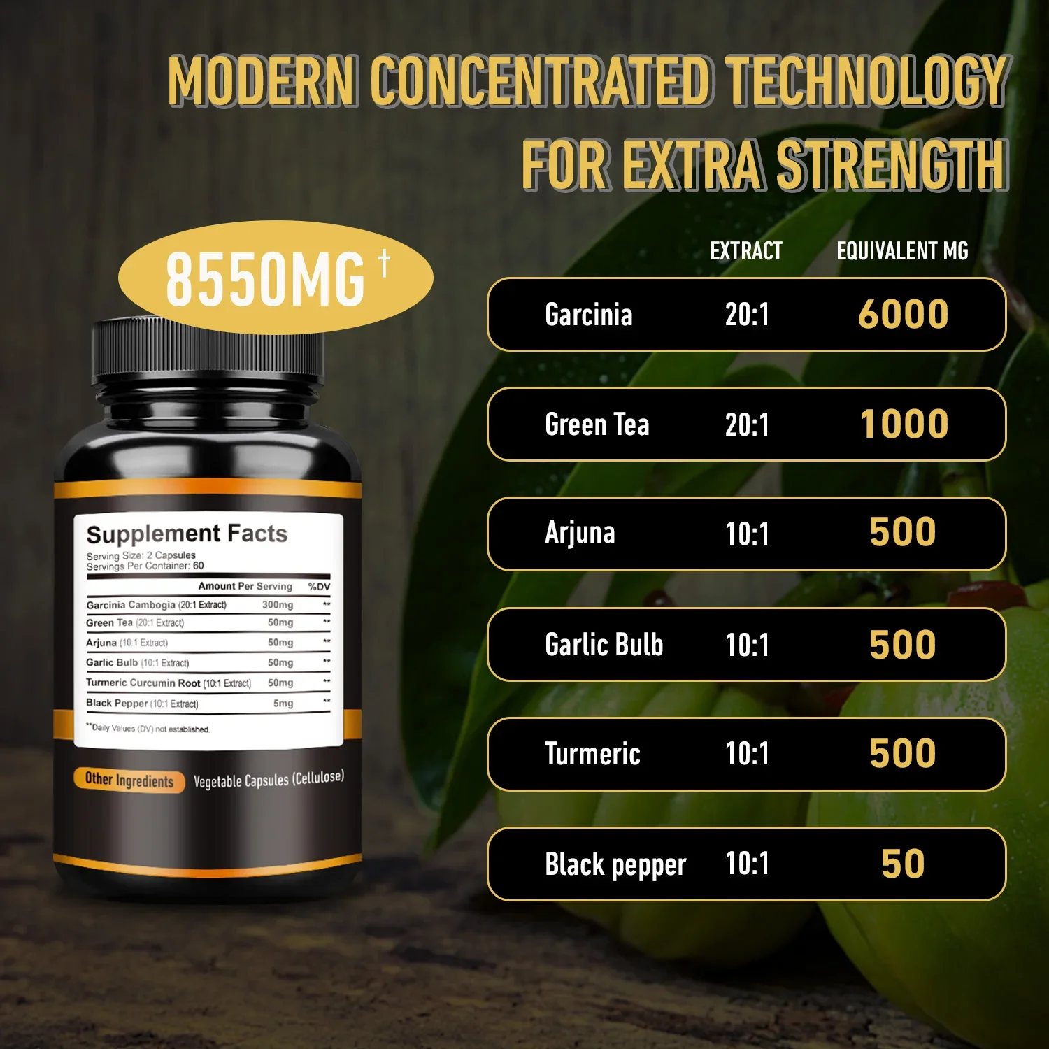 Garcinia Cambogia - Fat Burner, Detox, Appetite Suppressant, Skin Beauty, Energy Metabolism Supplement