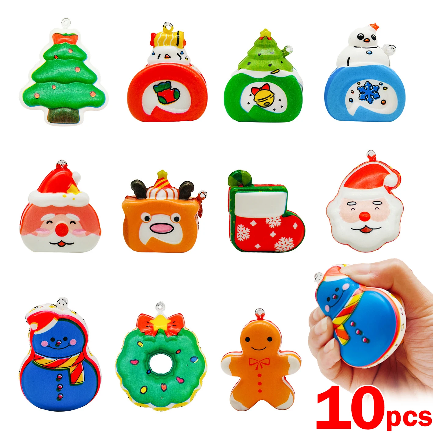 

10PCS Christmas PU Slow Rebound Ornaments Keychain Pinch Toys Children Decompression Squishy Finger Sensory Relaxation Props