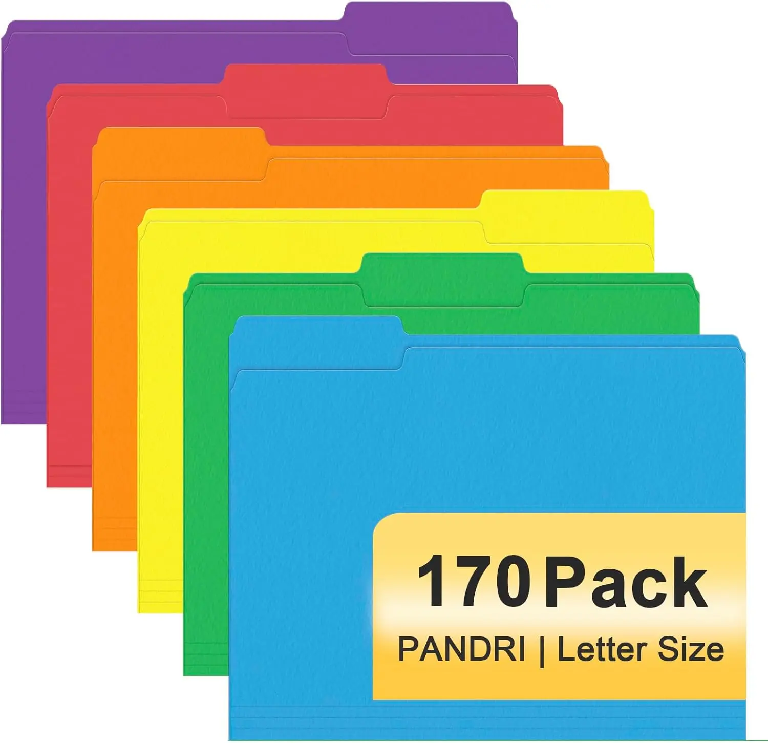 

170 Pack Colored File Folders, 1/3 Cut Tabs, Letter Size, Assorted Colors for Office School Business
