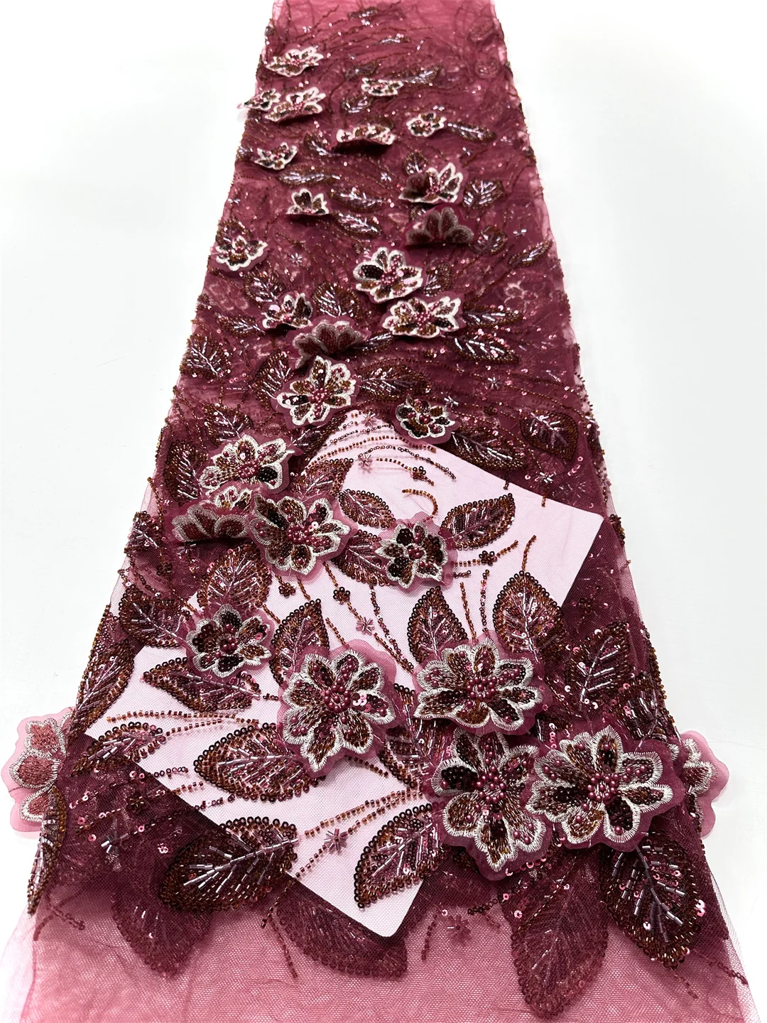 French 3D Flowe Lace Fabric 2025 African Nigerian Heavy Beaded Sequins Embroidered Lace Fabric for Wedding Party Dresses 5 Yards