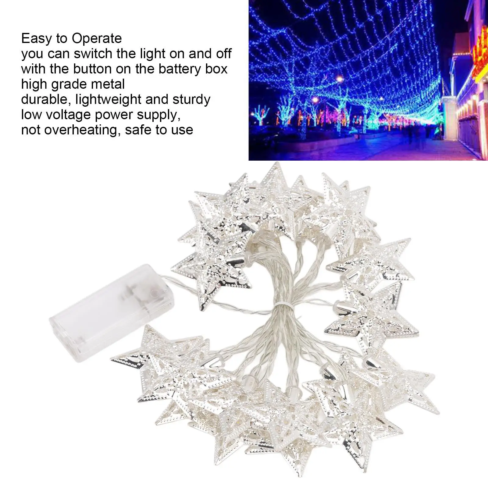 반짝이는 별 LED 스트링 라이트 20개 발코니 발렌타인 데이 정원 파티 울타리 장식용 요정 조명