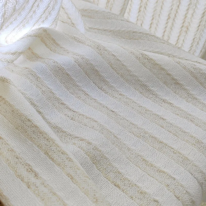 Cortinas macias lisas de linho com padrão vertical francês para sala de estar, sala de jantar, quarto, luz transparente, decoração de pessoas não transparente