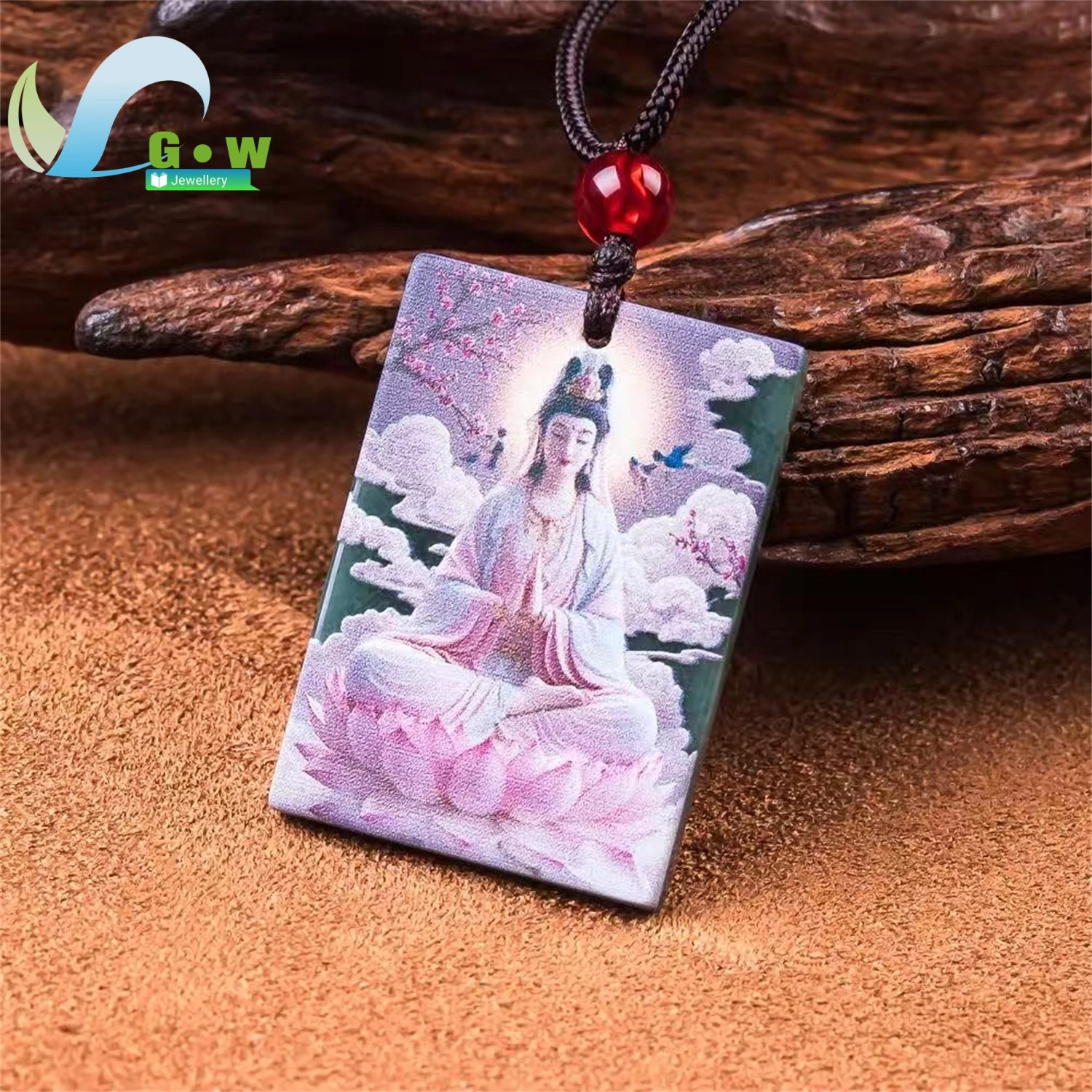 Natural Jadeite Carved Guanyin Side Face Hidden Painting Calm Plaque Unisex Hanging Pendant Lucky Protection Elegant Craft Gift