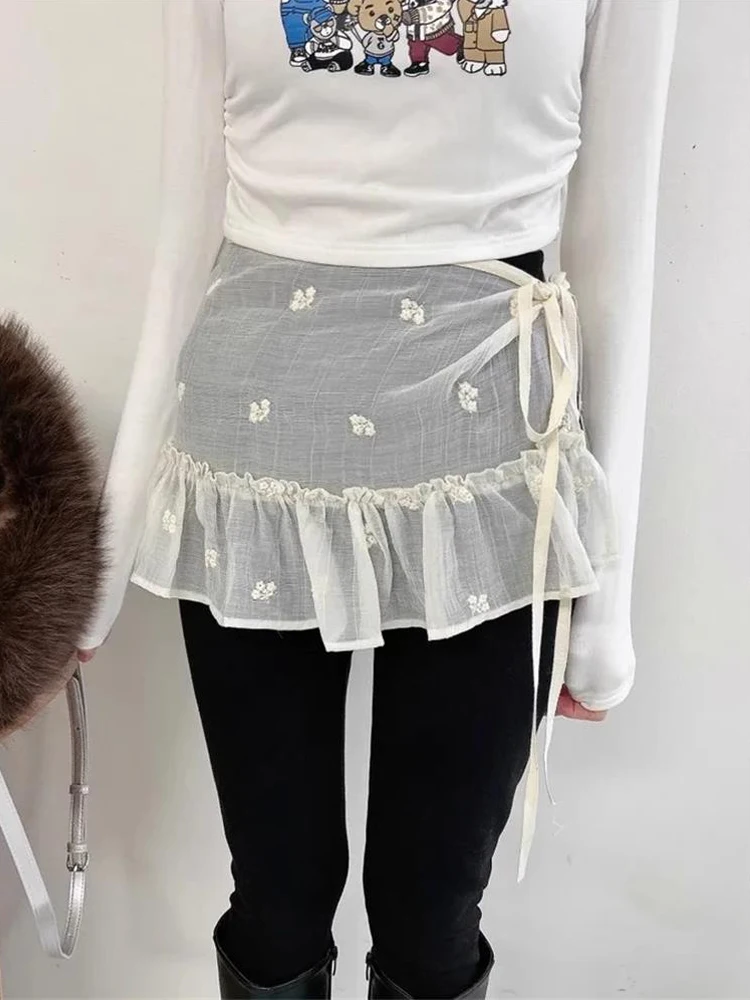 

Новый сезон, женская юбка с вышивкой и поясом, весенняя многослойная юбка Аосфера с маленькой занавеской на ягодицах, юбка Sli ort