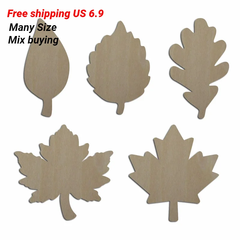 3mm Thick Unfinished Blank Wooden Falling Leaves Shape Maple Oak Leaf Cutout For DIY Crafts Home Decorations