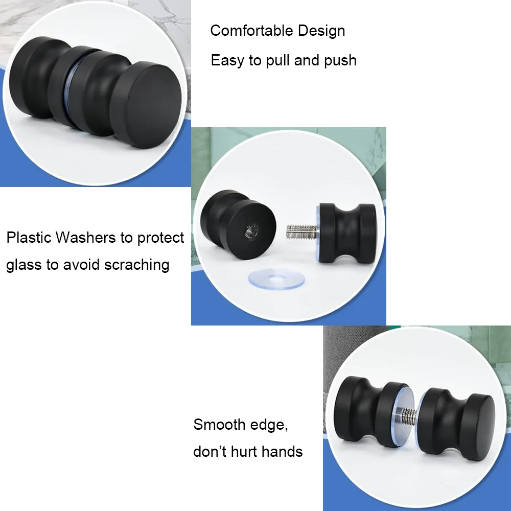 Aluminum Glass Door Knob Black Silver Bathroom Door Handle Modern Simple M8 Shower Cabine Hardware Handle for Home Improvement