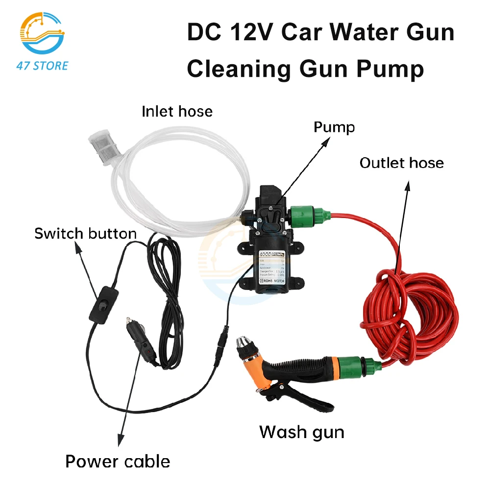 DC 12V Car Water Gun Cleaning Gun Pump 80W High Pressure Car Washing Care Portable Electric Cleaning Car Equipment Water Gun Set