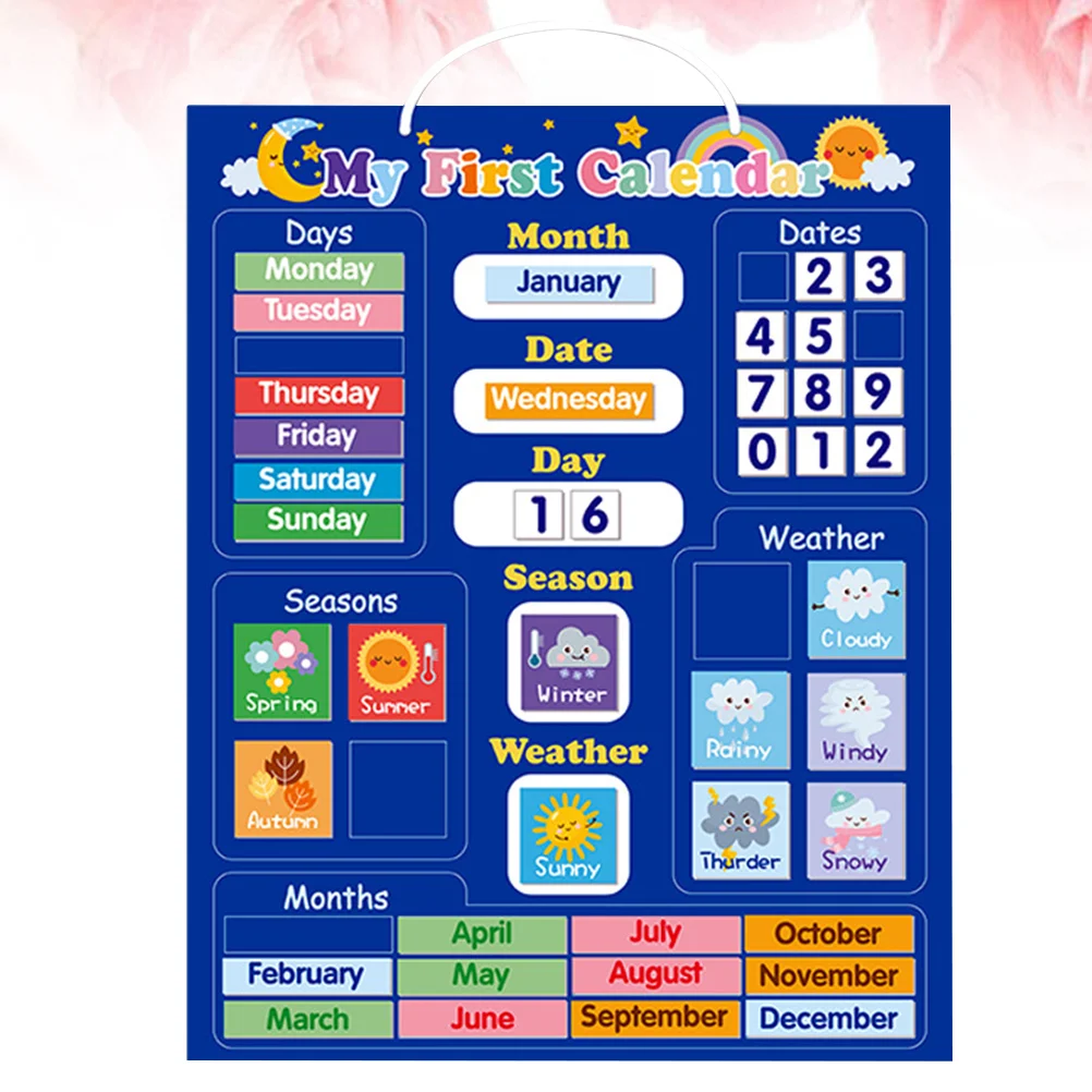 Calendar Creative Magnetic Plate Cognitive Toy Number 32X40CM English Weather Board Blue Child