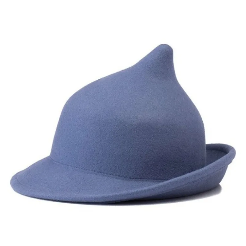 European American Unique Magic Felt Hat, Roll Brim Wool Witch Hat for Halloween Party Stage Cosplay Styling Daily Costume Decor