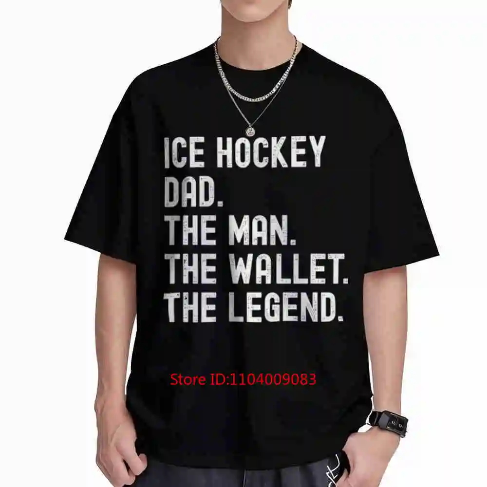 Ice Hockey Dad Back Print Wallet Short Sleeve Tee 100% Cotton T-Shirt