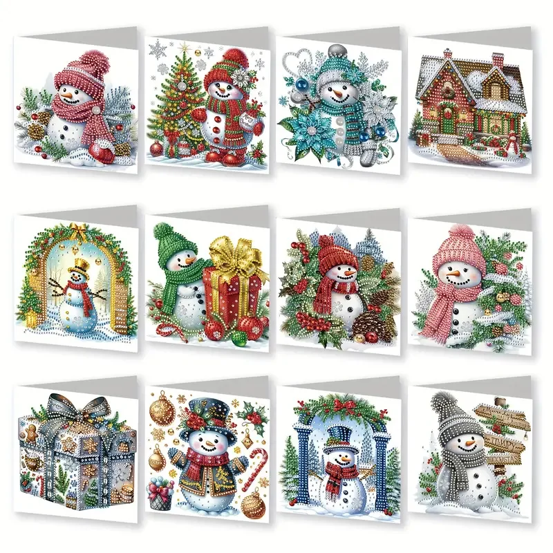 12-teiliges DIY Diamant-Malerei-Set Weihnachtsthema Grußkarte, Wünsche und Gründwünsche, Einzigartiges Design