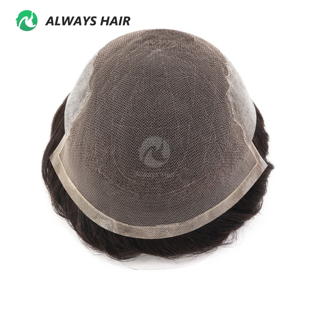 Alwayshair-DUAR Q6 130% Hair Density Mens Toupee Lace and PU Men Capillary Prosthesis Hair System Invisible Natural Hair Wig Man