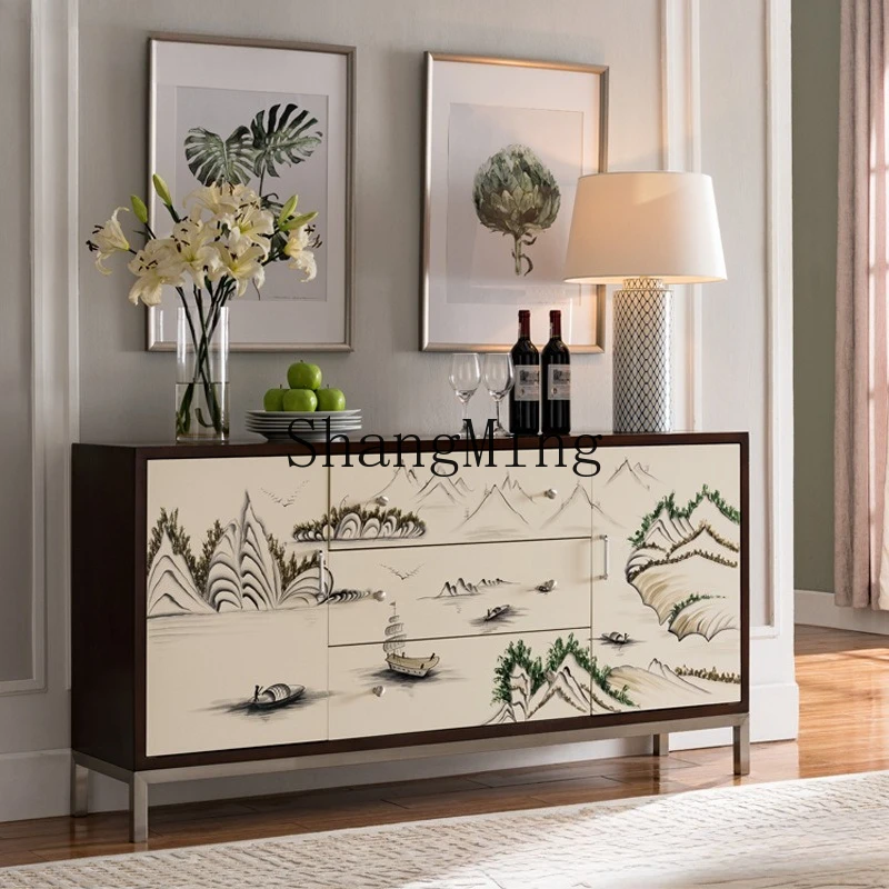 

ZYY new Chinese landscape painting dining side locker living room porch cabinet screen partition complete