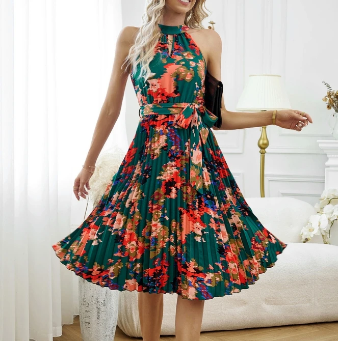 

Sexy Elegant Dresses for Women New Fashion 2024 Summer Casual Elegant Sleeveless Round Neck Printed High Waisted Dress