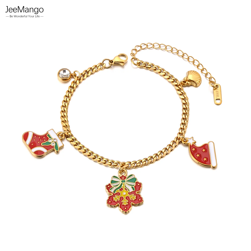 JeeMango Weihnachtsserie-Armband für Frauen, süßer Weihnachtsmann, Glockenbaum, Festival, tägliches Geschenk, zarter Schmuck, neu in B25162