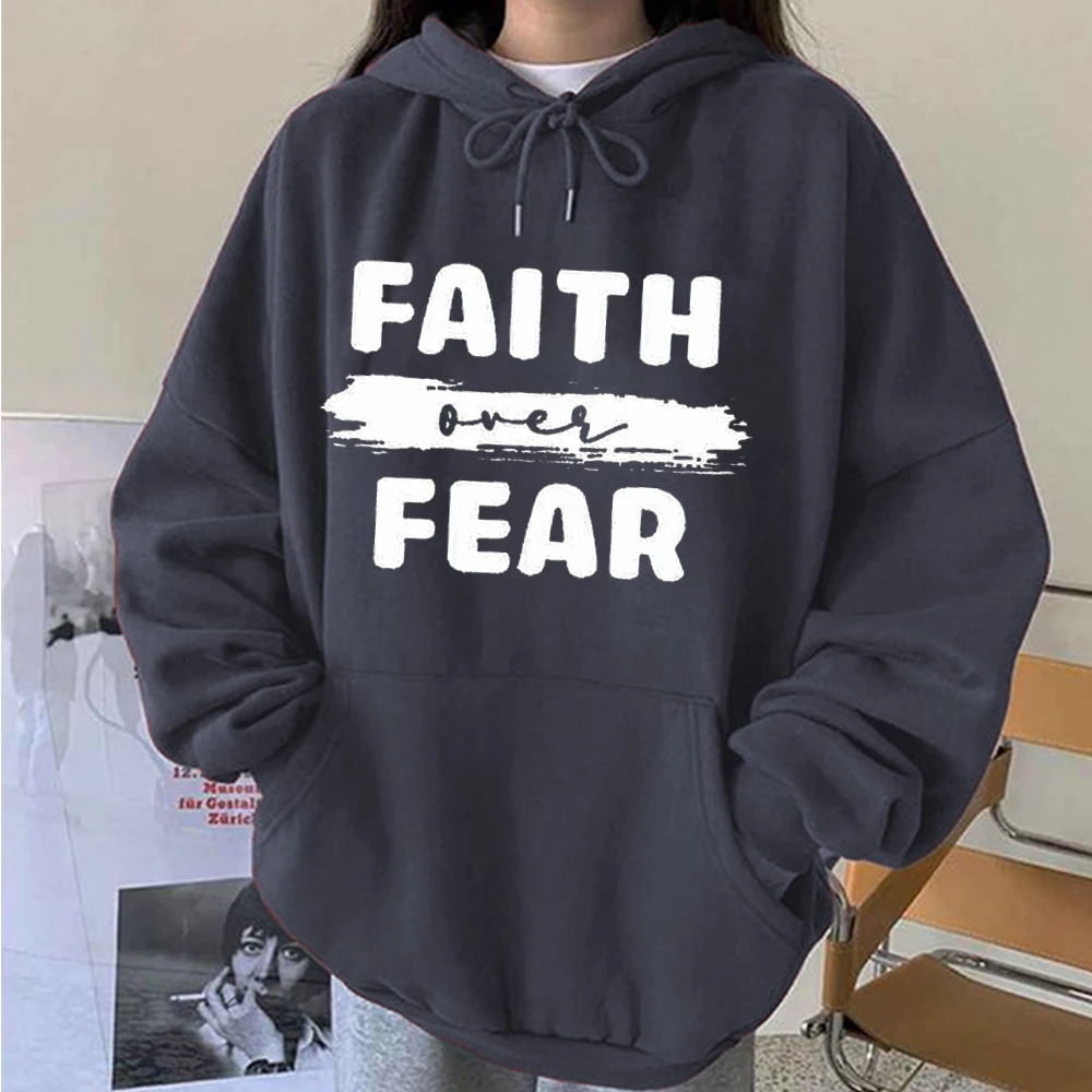 Seeyoushy FAITH OVER FEAR Y2K 2023 New Trend Streetwear Harajuku Trend Long-sleeved Ladies Top Casual Fall/winter Fashion Hoodie