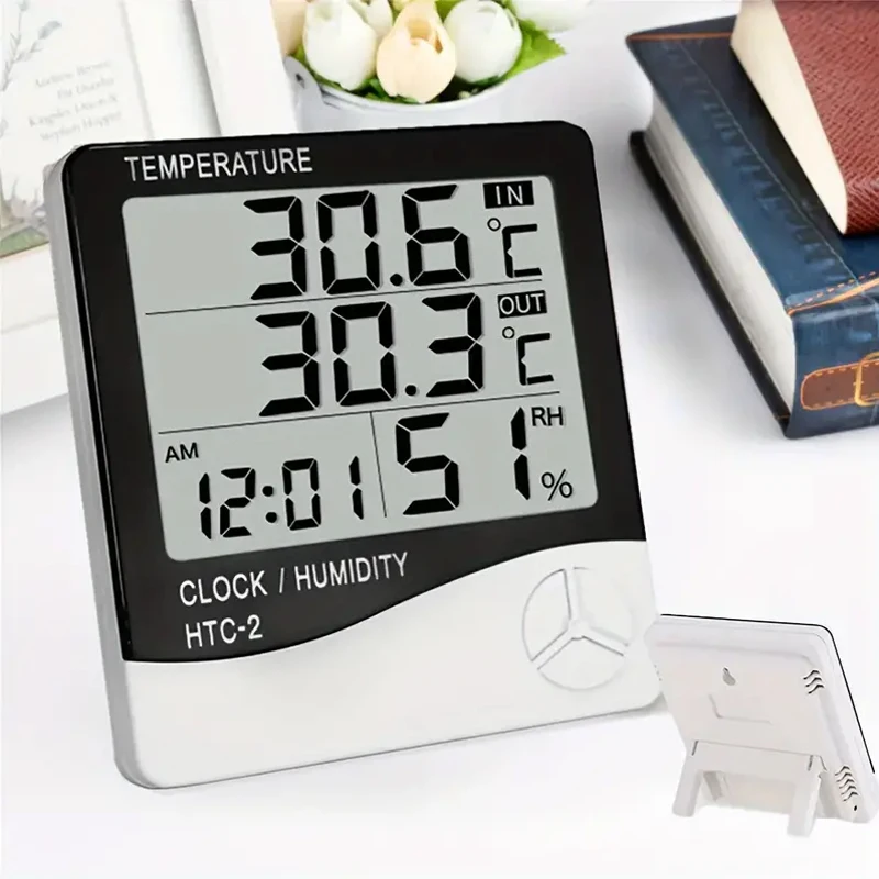 1pc HTC-2 Smart Electric Digital Hygrometer Thermometer Weather Station Clocks Outdoor LCD Electronic Humidity Meter