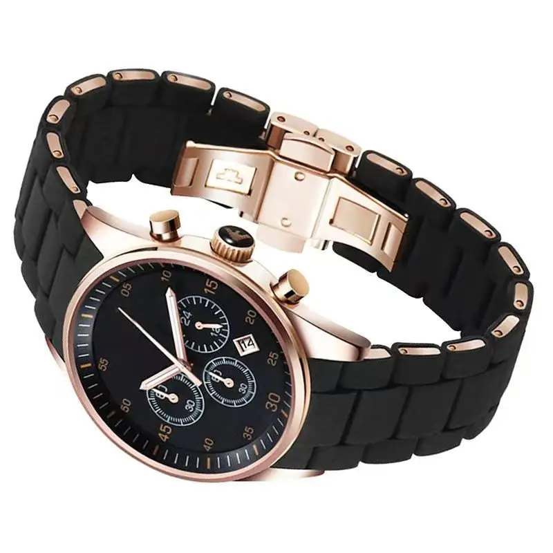 Rubber-laced steel watch strap for Armani AR5889 5890 5905 5920 waterproof bending mouth men's women's bracelets 20 23mm